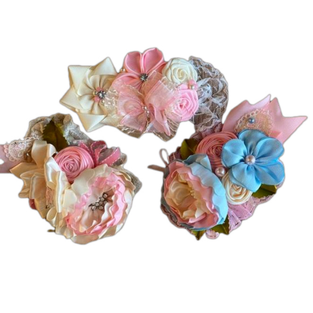 🌸 Lot of 3 Custom Made Couture Over-the-Top Floral Headbands